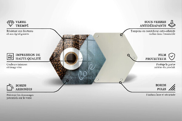 Tocător sticlă Boabe de cafea și ceașcă