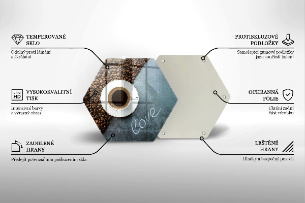 Tocător sticlă Boabe de cafea și ceașcă