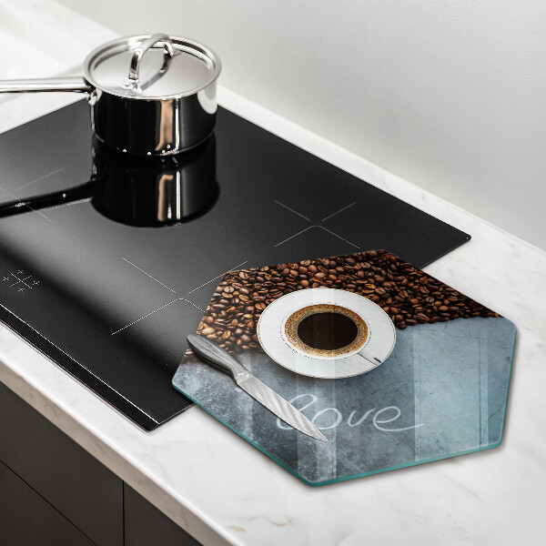 Tocător sticlă Boabe de cafea și ceașcă