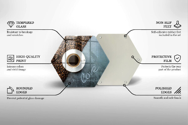 Tocător sticlă Boabe de cafea și ceașcă