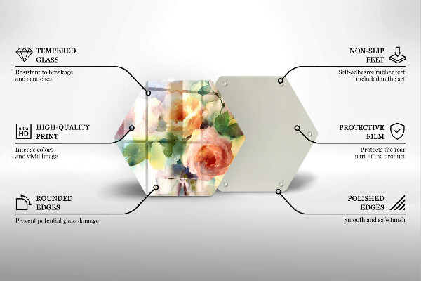 Tocător sticlă Flori pictate