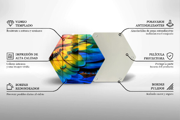 Tocător sticlă Pene de papagal colorate