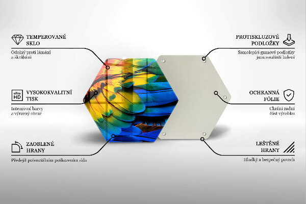 Tocător sticlă Pene de papagal colorate