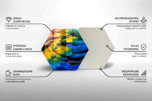 Tocător sticlă Pene de papagal colorate