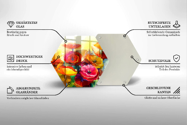 Tocător sticlă Flori colorate pictate