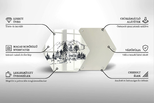 Tocător de bucătărie Desen al unei cabane la munte