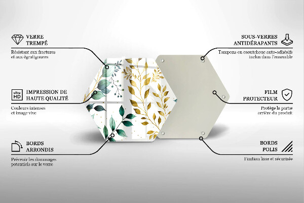 Tocător sticlă Frunze verzi și aurii