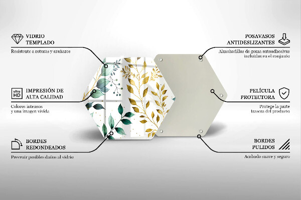 Tocător sticlă Frunze verzi și aurii