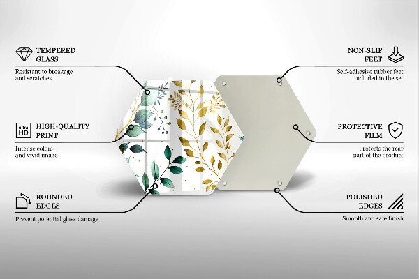 Tocător sticlă Frunze verzi și aurii