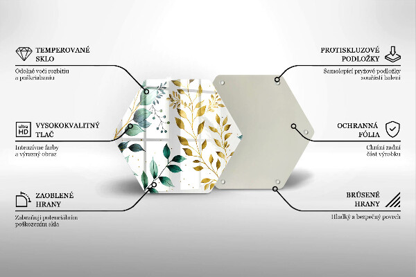 Tocător sticlă Frunze verzi și aurii