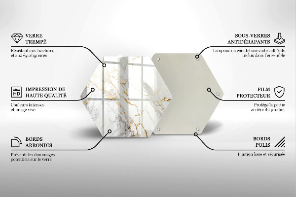 Tocător sticlă Marmură ușoară cu aur