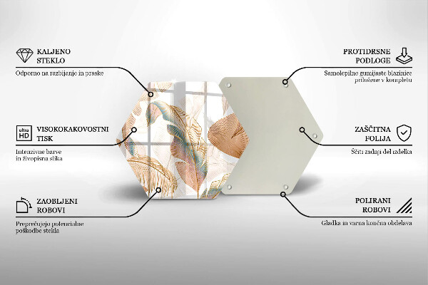 Tocător sticlă Pene și frunze Boho