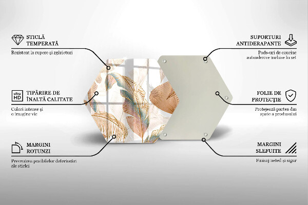 Tocător sticlă Pene și frunze Boho