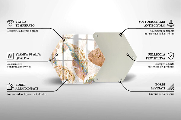 Tocător sticlă Pene și frunze Boho