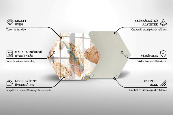 Tocător sticlă Pene și frunze Boho