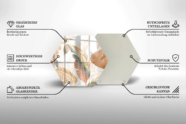 Tocător sticlă Pene și frunze Boho