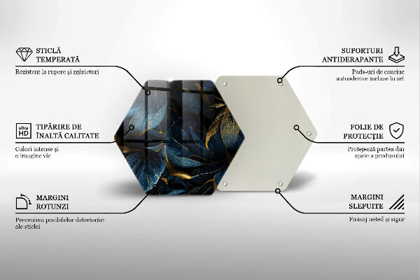 Tocător sticlă Frunze decorative cu aur