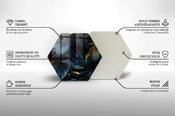 Tocător sticlă Frunze decorative cu aur