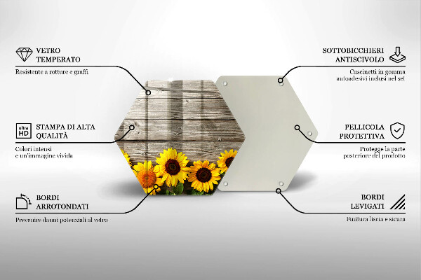 Tocător de bucătărie Floarea soarelui pe scânduri