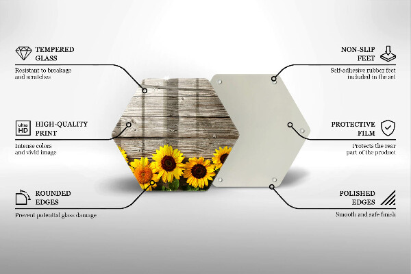 Tocător de bucătărie Floarea soarelui pe scânduri