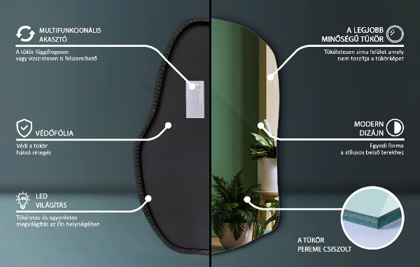 Oglindă în formă organică cu lumina unic 100x65 cm