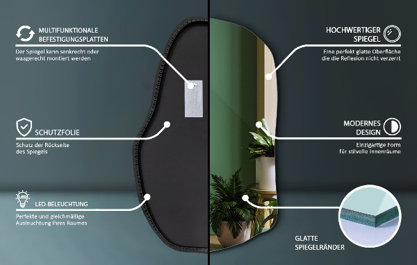 Oglinda asimetrica cu led unic 70x46 cm
