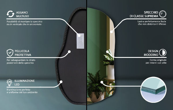 Oglinda asimetrica cu led unic 70x46 cm