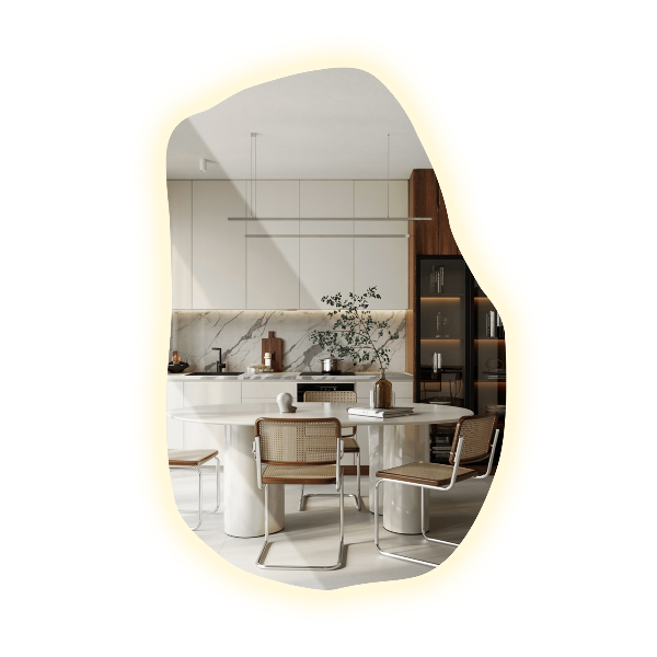 Oglinda asimetrica cu led unic 70x46 cm