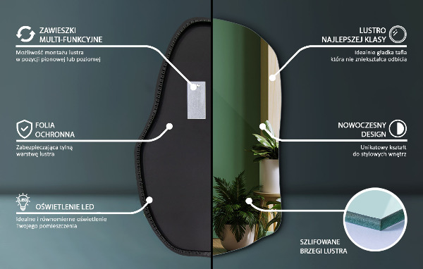Oglinda forma neregulata led modern 80x52 cm