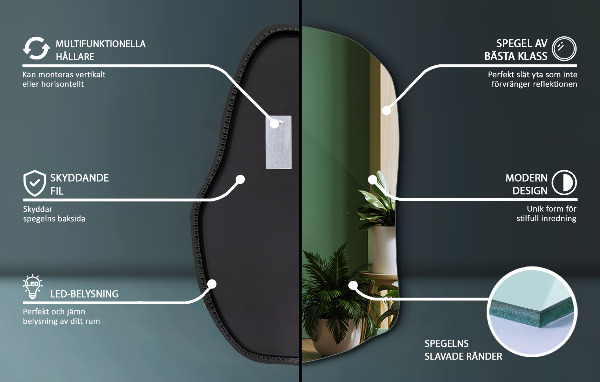 Oglinda forma neregulata led modern 80x52 cm