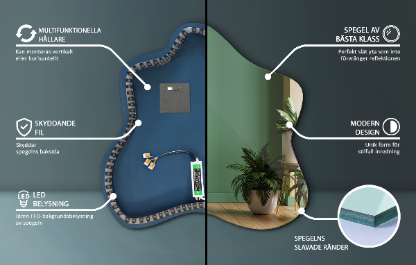 Oglinda în formă de pată neregulata led 58x58 cm