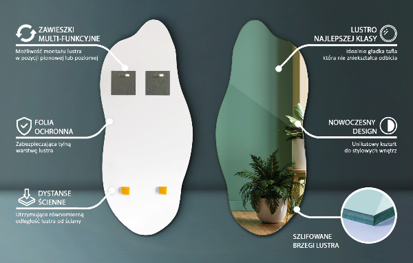 Oglindă organică decorativ pentru perete 35x80 cm