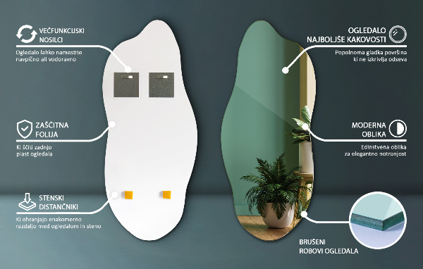 Oglindă în formă organică fără cadru 40x90 cm