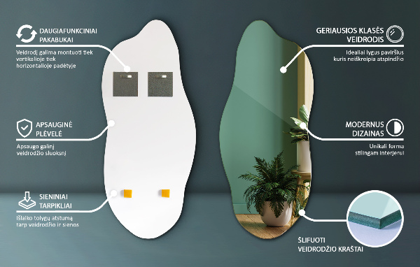 Oglindă în formă organică fără cadru 40x90 cm