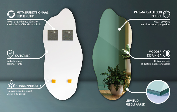Oglindă în formă organică fără cadru 40x90 cm