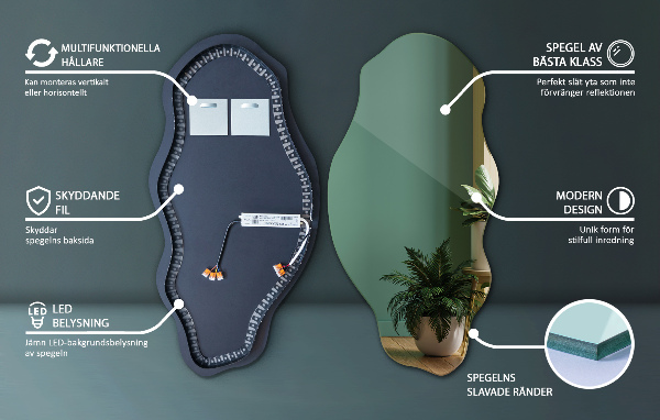Oglinda forma neregulata led la modă 40x80 cm