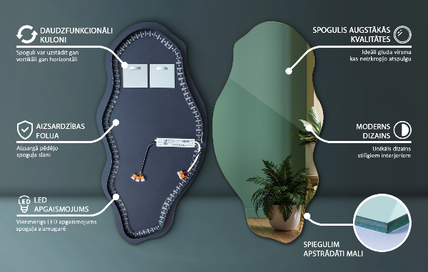 Oglinda forma neregulata led modern 45x90 cm