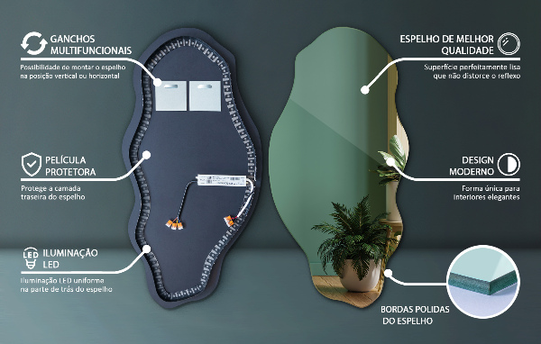 Oglinda forma neregulata led modern 45x90 cm