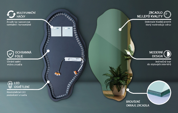 Oglinda asimetrica cu led modern 50x100 cm