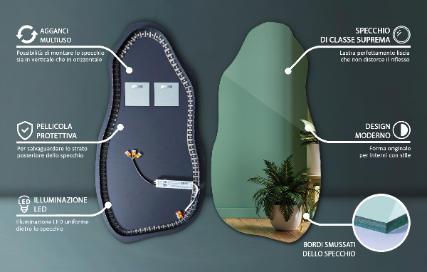 Oglinda forma neregulata led minimalist 45x90 cm