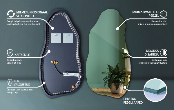 Oglinda forma neregulata led minimalist 45x90 cm