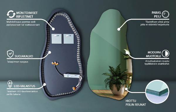 Oglinda forma neregulata led minimalist 45x90 cm