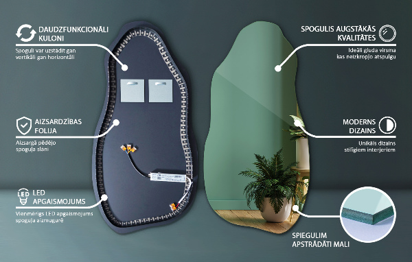 Oglinda asimetrica cu led minimalist 50x100 cm