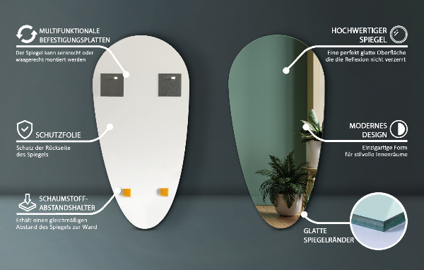 Oglindă moderna în formă de lacrimă fara rama 50x100 cm