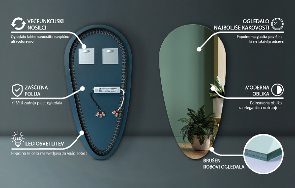 Oglinda led lacrimă 45x90 cm