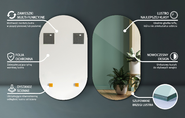 Oglinda formă ovală fara rama 46x80 cm