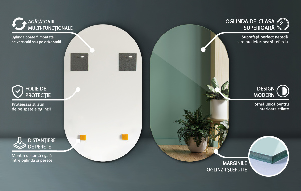 Oglinda forma neregulata fara rama 52x90 cm