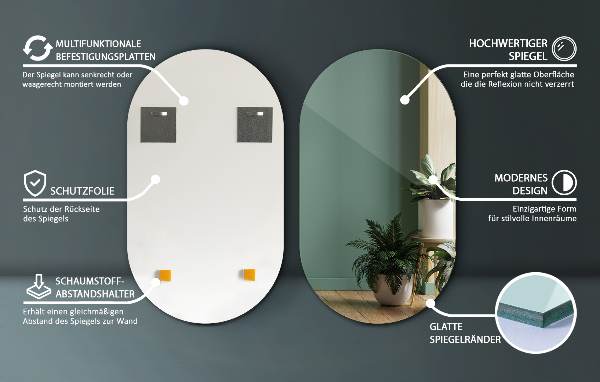 Oglinda perete formă ovală fara rama 58x100 cm