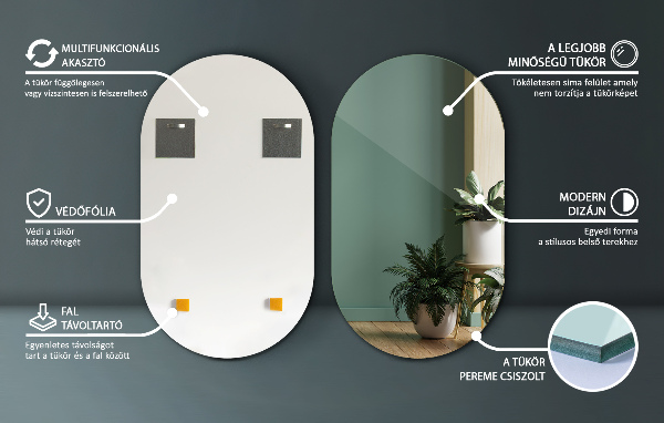 Oglinda perete formă ovală fara rama 58x100 cm