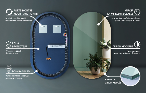 Oglinda baie ovala cu led 58x100 cm